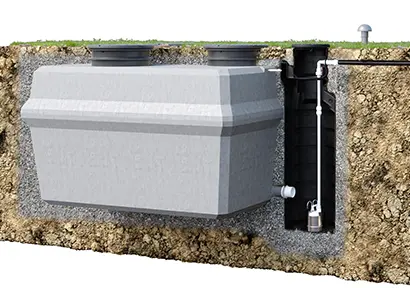 schéma relevage rotomoulé des eaux usées