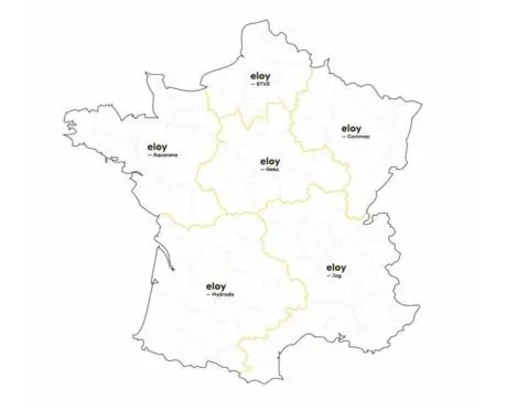 carte de France séparée en 6 en fonction des 6 concessionnaires