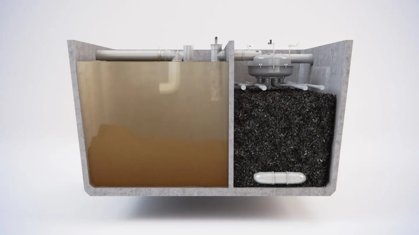 l'intérieur du filtre compact x-perco® en béton