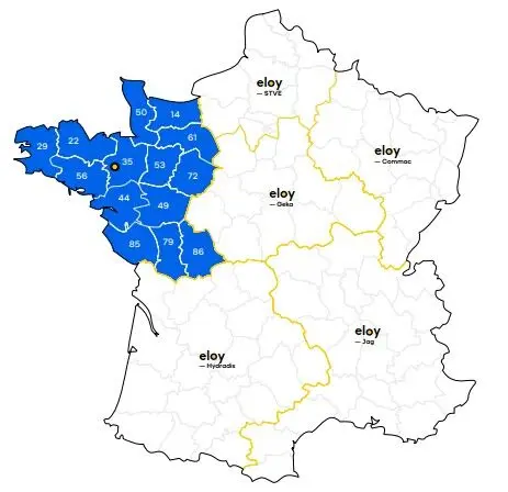 carte de la France dont l'ouest en bleu