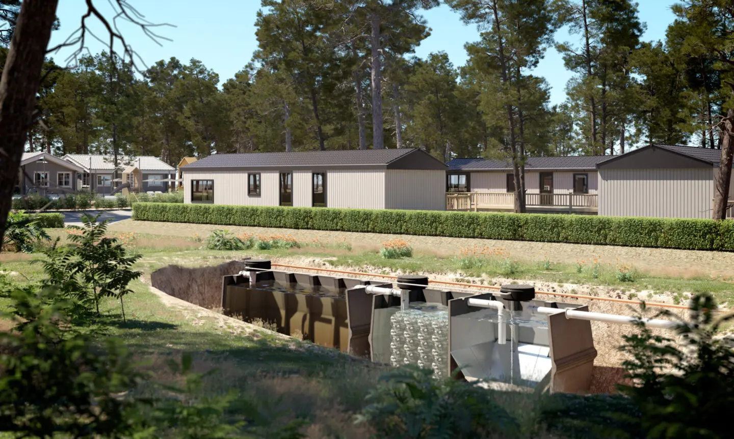 microstation oxyfix placée dans le sol d'un camping