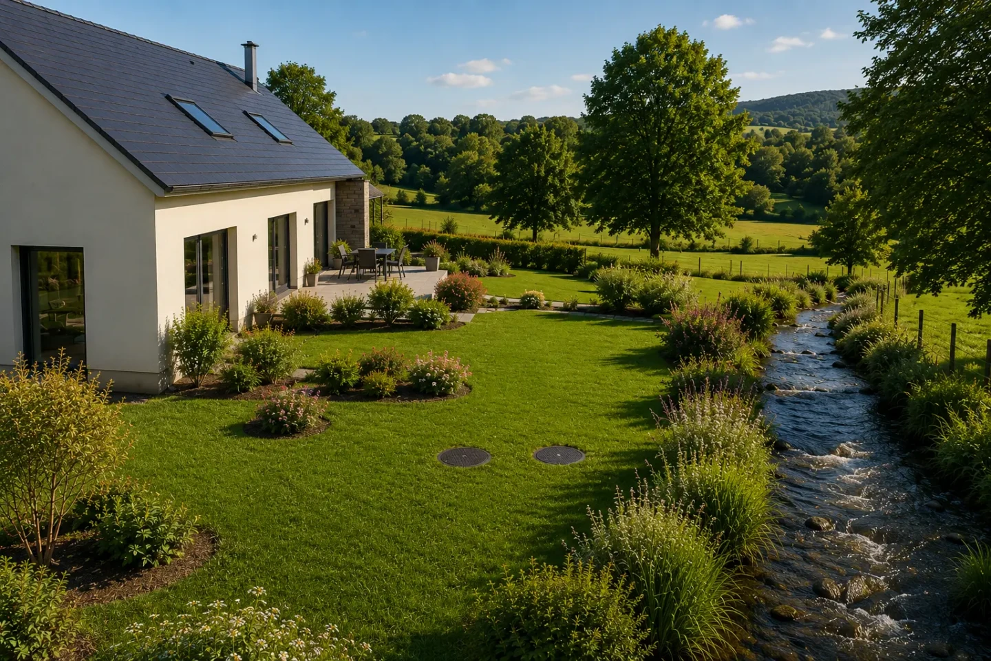 Assainissement des eaux usées d'une maison individuelle avant rejet dans le milieu naturel